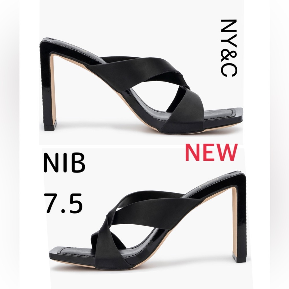 NIB New York & Co black square high heel mule pumps open